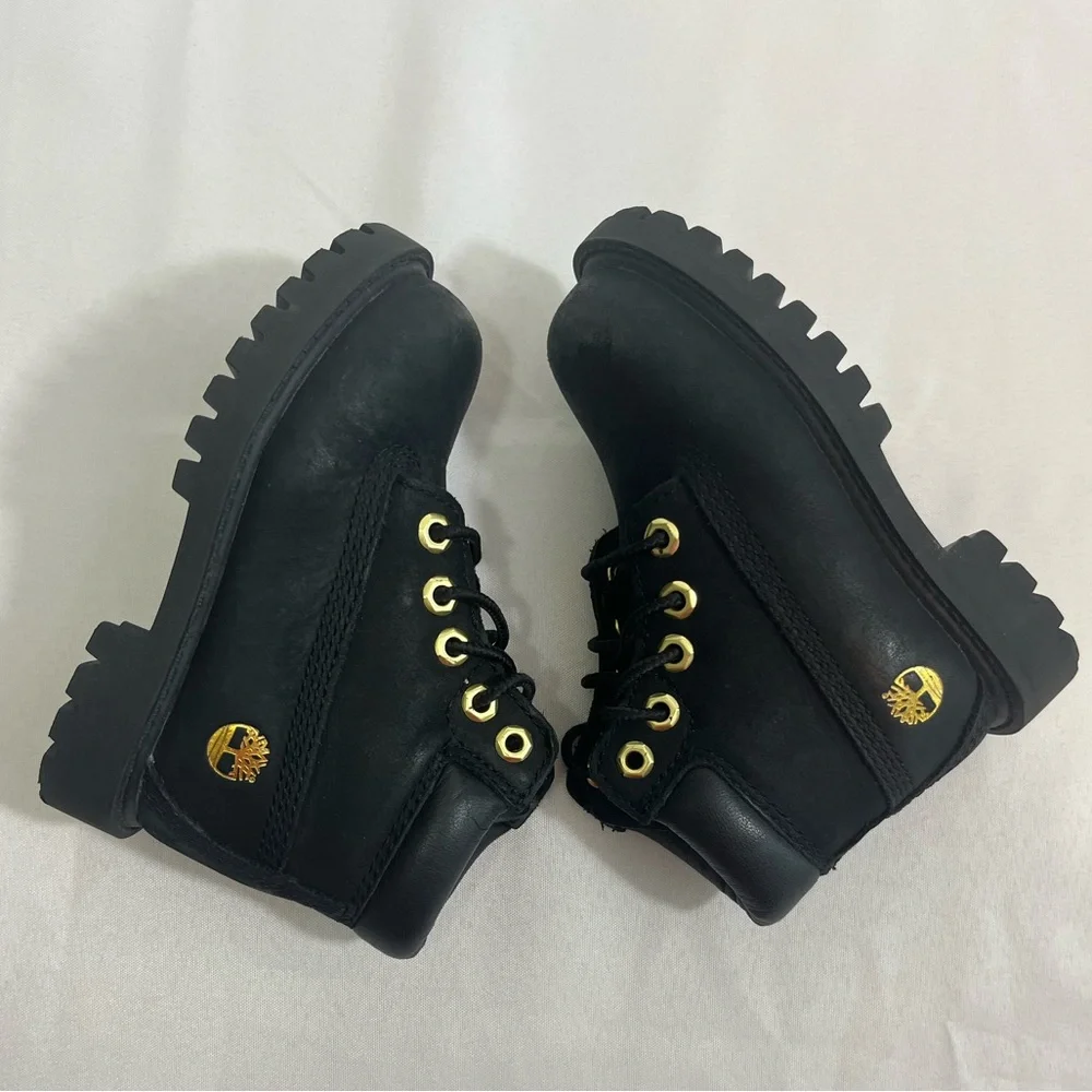 Timberland Toddler Boots Lace Up Black Leather Size 6/22.5 200 Gram Waterproof